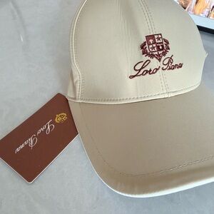 Loro Piana Cream Baseball Cap with Burgundy Embroidery